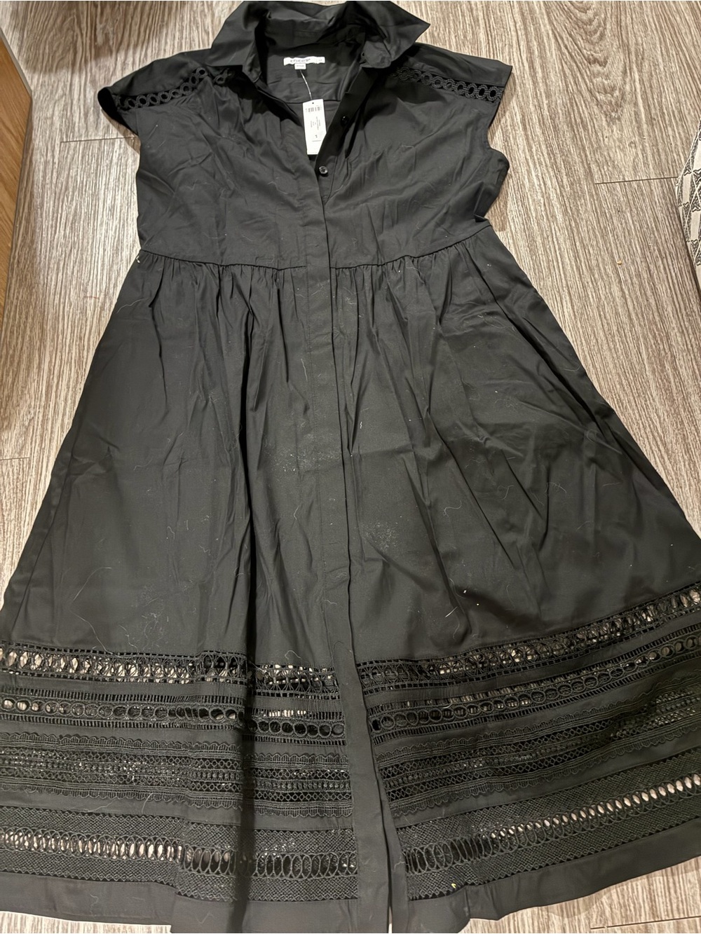 Chico's Black Button-Front Midi Dress with Lace Insets
